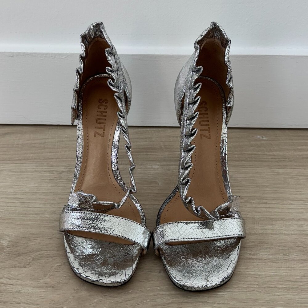 Schutz Aime Cracked Metallic-Leather d'Orsay Sandals size 5.5